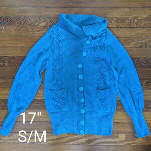 Light Blue Hand-Knit Cardiagn with Asymmetrical Collar and Bubble Design